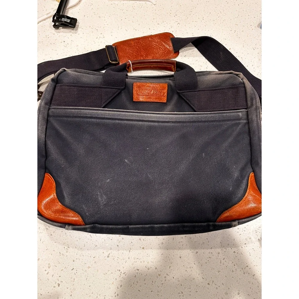 Vintage Lands End Navy Canvas Leather Briefcase Messenger Bag Made in USA 65955